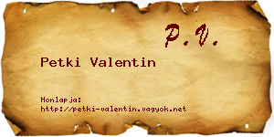 Petki Valentin névjegykártya